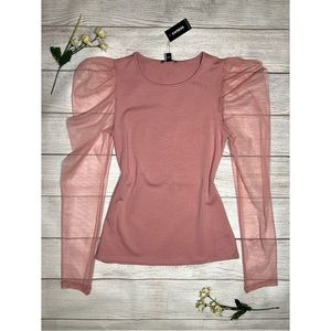 EXPRESS Sheer Puff Sleeve Top